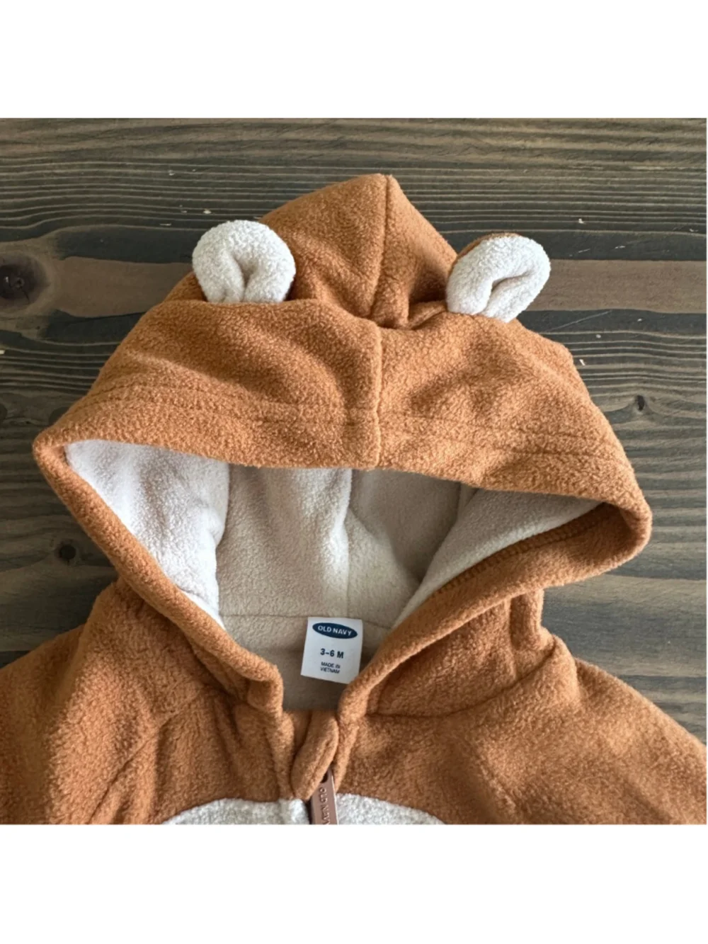 Old Navy Bear Footie 3 6M Brown Fleece Baby Bunting Hooded